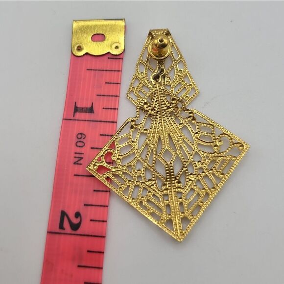 Filigris Earrings, Dangle, Pierced,  Gold Toned - Picture 2 of 5